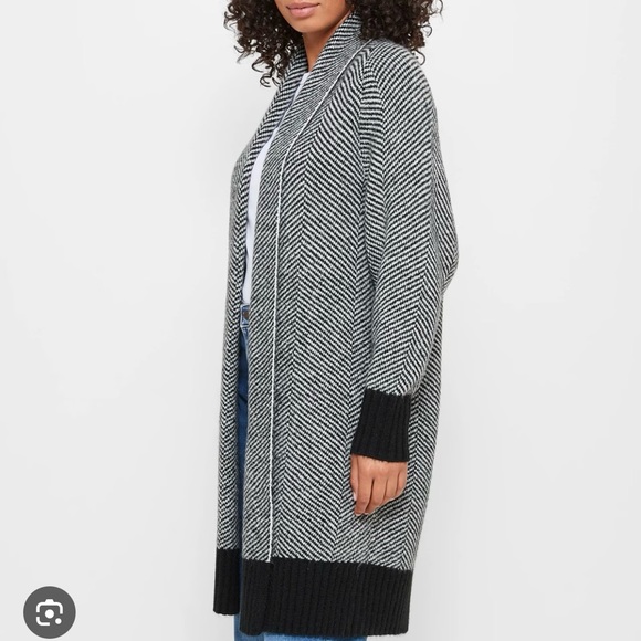 A New Day Wool Chevron Black and White Herringbone Knit Long Cardigan - Picture 1 of 7